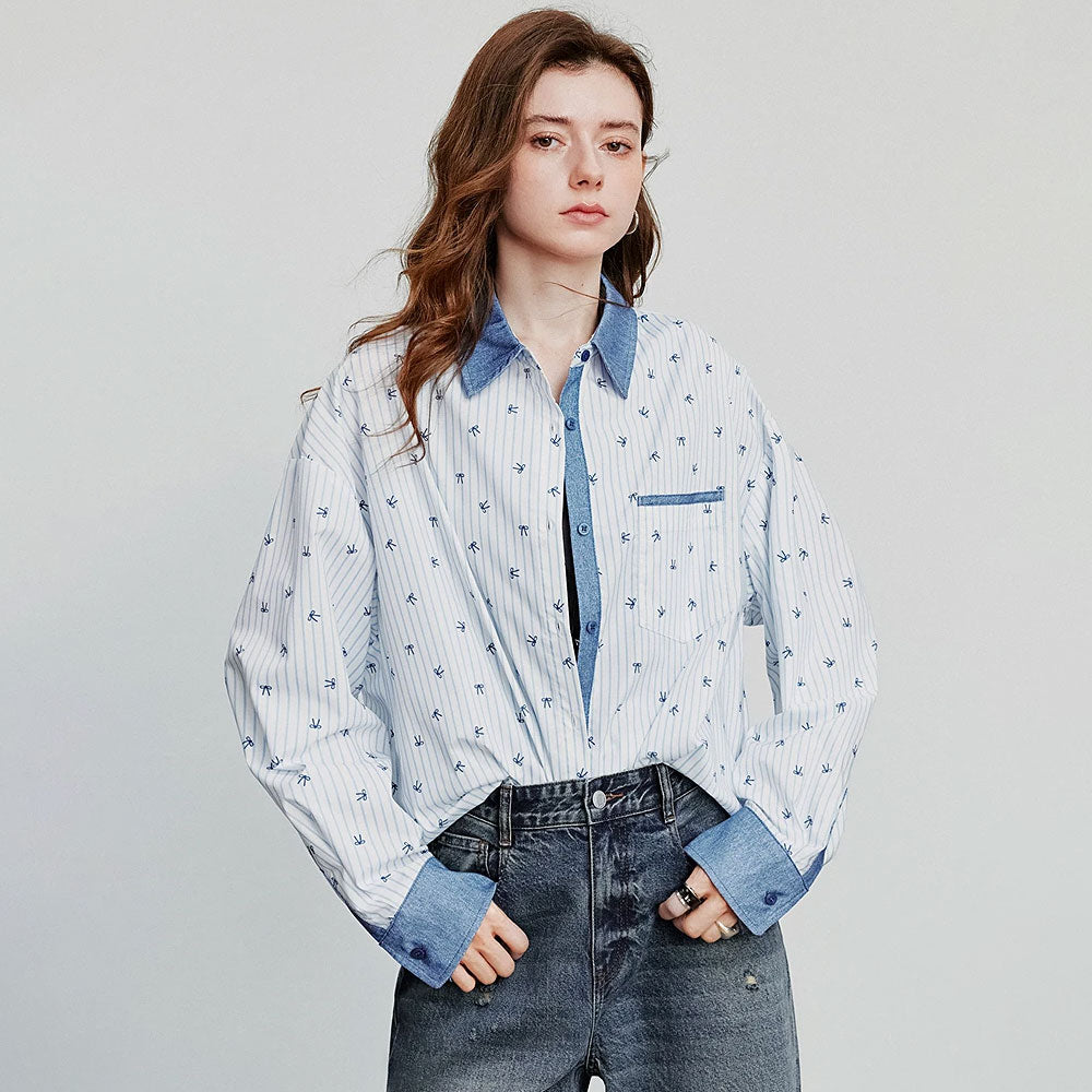 Gestreepte Blouse met Strikdetail