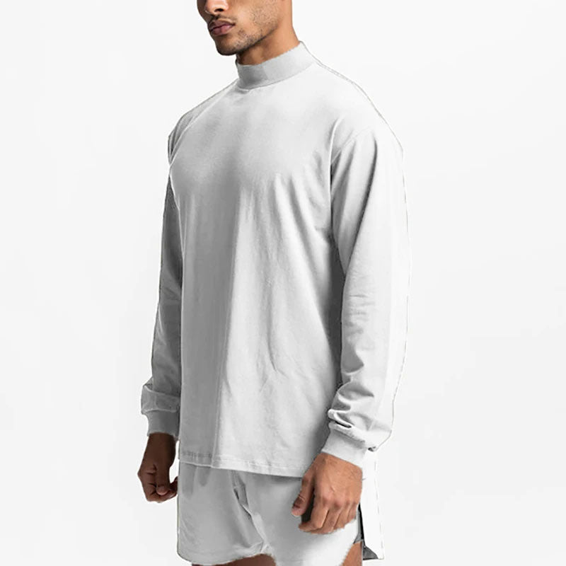 Wit oversized sport-T-shirt met lange mouwen en stijlvolle colkraag van katoenmix.